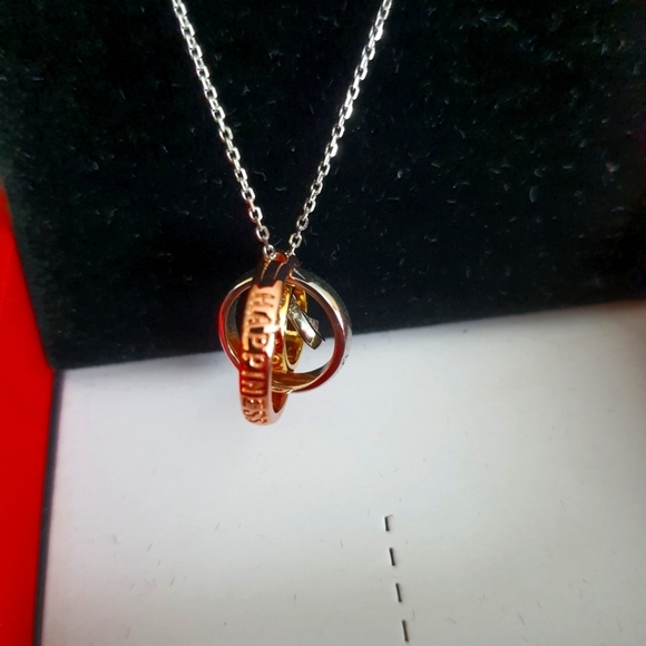 LOVE, DREAM, HAPPINESS  orbiting bands sterling silver necklace - Picture 3 of 7